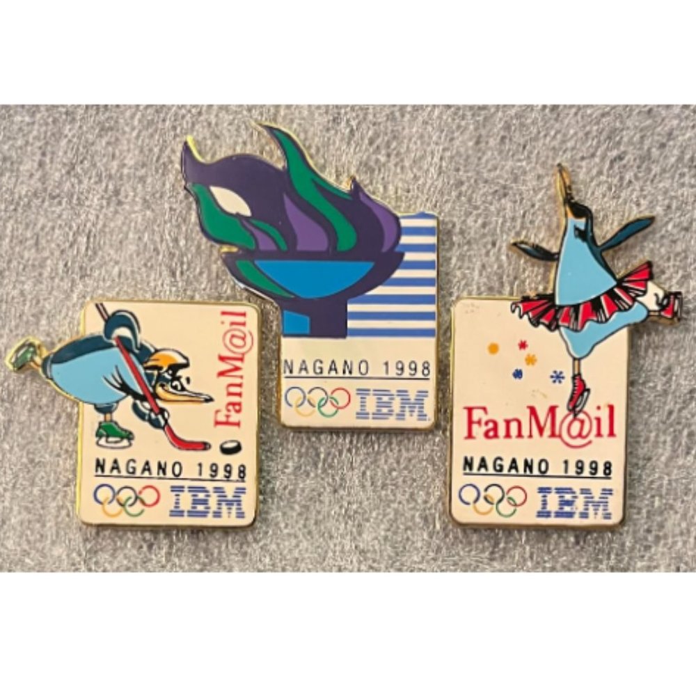 Set Lot of 3 IBM Olympic Pin Badges ~ 1998 Nagano Winter Games